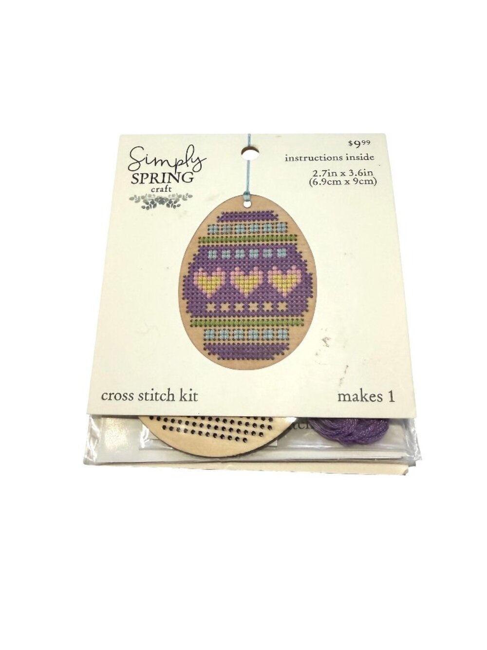 Simply Spring Cross Stitch Kit Easter Egg Design Wood Piece Embroidery Floss